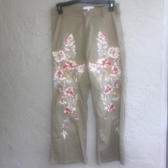 Cache Pants - Cache women’s size 4 fit 6 embroidery olive color